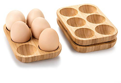 Mini Bamboo 18 Egg Holes Tray Set, 3 small Racks ,Premium Rustic Wooden Egg Holder For Deviled Egg ,Usable in Kitchen Refrigerator, or Countertop for Display or Storage | Set of 3