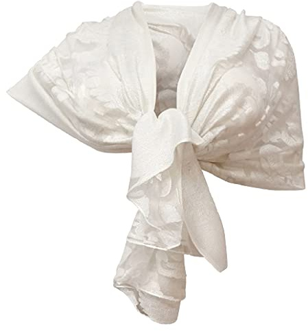 Elegante Sciarpa Tango Misto Seta Foulard Sciale, Semi Trasparente Efetto Pizzo Donna Coprispalle Stola Cerimonia (Bianco)