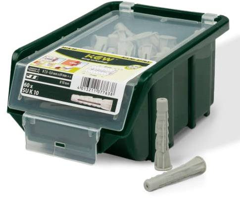 KEW 60 x Super Universal Kragpluggar – universellt användbara nylonpluggar för betong, plattor, sten etc. – spridningsplugg – 10 x 61 mm – set om 60