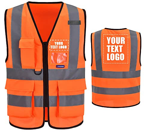 21 Farben Personalisierte bedruckbare Warnweste aufdruck mit Text oder mehrfarbigem Logo und Mehreren Taschen, Warnschutz Arbeitsweste Sicherheitsweste mit bedruckbare