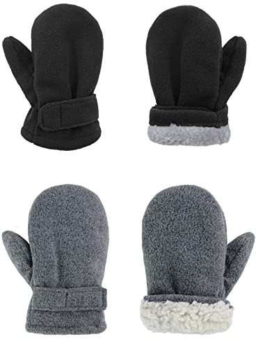 American Trends Toddler Mittens Winter Snow Kids Mitten for Toddler Boys Girls Ski Warm Fleece Gloves Black&Drak Grey L(Fits 2-4 years)