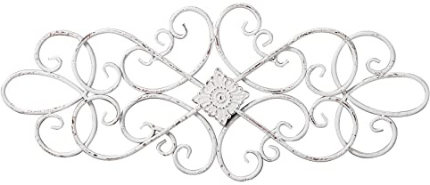 Sintosin White Flower Scroll Metal Wall Art Decor 32 x 13, Hanging Vintage Large Floral Wrought Iron Wall Decor, Farmhouse Wall Sculptures Decorations for Living Room Bedroom Indoor Outdoor