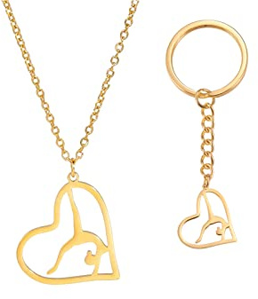 VASSAGO Collier à breloques pour gymnastes Cadeaux pour filles Collier à pendentifs en acier inoxydable pour gymnastes Cadeaux pour femmes Gymnastes Entraîneurs Sport Ballerine (Ensemble doré)