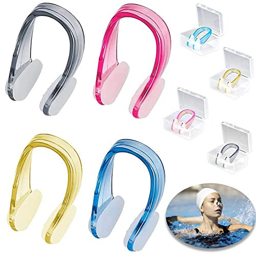 qingmeng Nasenklammer Schwimmen, 4 Stück Nasenclip Schwimmen Anti-Rutsch, Nasenklammer zum Schwimmen Kinder, Schwimm Nasenklammer Damen mit Aufbewahrungsbox für Erwachsene Kinder Unisex