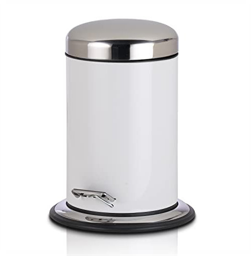 KHG Mülleimer Küche, Bad 3l | Kosmetikeimer Abfalleimer Treteimer aus Aluminium in glänzendem Weiß | herausnehmbarer Inneneimer, ideal für Küche, Badezimmer, Büro