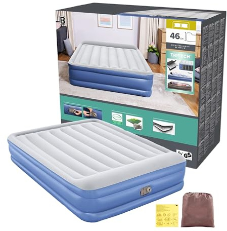 Topline Inflatable Mattress Air Bed - Portable Mattress Great for Camping, Guest Bed, Campervan (Tritech 18'' Double - Blue)