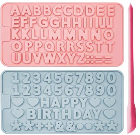 ZBHDEYG Silikonformenset, Buchstaben- und Zahlenform, Rosa und Blau, 20,8 x 11,5 x 0,3 cm, Silikon-Spatel, Rosa, 15,5 x 0,8 cm