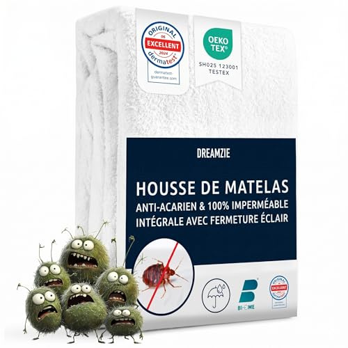 Dreamzie Coprimaterasso Singolo Impermeabile 90x200x20 cm - Coprimaterasso Antiacaro Integrale con Chiusura a Zip per Allergici