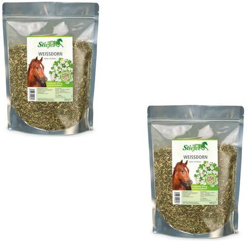 Stiefel aubépine | Lot de 2 | 2 x 500 g | Aliment pour chevaux | Pour soutenir le cœur et la circulation | Avec fleurs et feuilles coupées | Ingrédients naturels