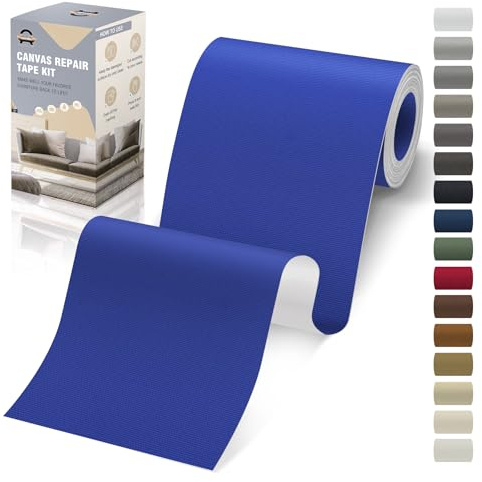 Parche Adhesivo de Tela, 10x200 cm Exterior Parches de Reparación de Lona, Impermeable Parches para Tela Autoadhesivo para Sofá, Cortina, Toldos, Asiento de Coche, Tumbona, Azul real