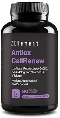 Antiox Complex con Trans-Resveratrol, CoQ10, NAC, Melograno, Vitamina C e Selenio - Antiossidante e di Supporto all'Energia Cellulare, 90 Capsule Vegane - Zenement