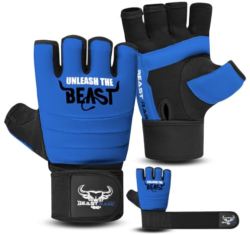 Beast Rage Martial Arts Training Gloves Hybrid Palm for Grappling 10mm Foam padding for Hand Protection Punch Bag Gloves with 25cm wrist band for wrist Support MMA Sparring Gloves for Kickboxing