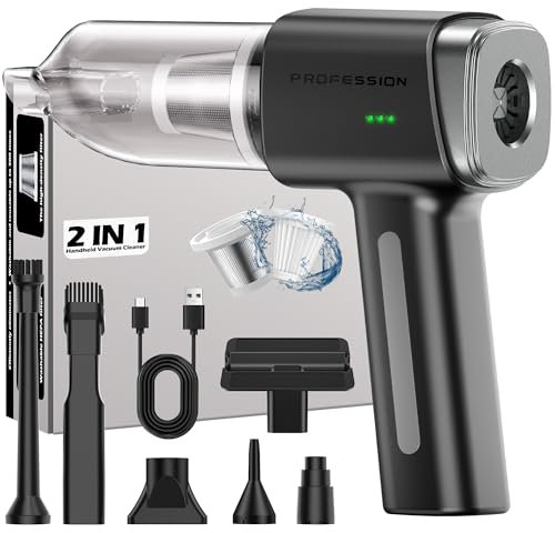 Bemkia Aspirador Portátil Sin Cable 21000Pa | Mini Aspirador para Coche, Casa y Oficina | 2 Filtros Incluidos | Compacto para Cocina y Espacios Estrechos (Negro)