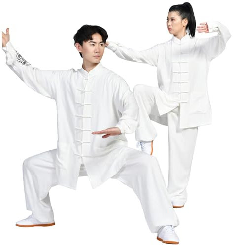 DAYKET Kampfsportbekleidung für Herren, traditionelle chinesische Uniformen für Tai Chi und Wing Chun, Unisex-Langarm-Kung-Fu-Anzug für Damen,White-3XL