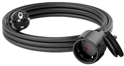 CILIA Prolunga Elettrica 250V/16A 3680W con Spina Schuko 90° Tipo E - Cavo Estensione con Protezione Terra, Sicurezza Antiscossa per Casa/Ufficio (TV, PC, Beamer, Elettrodomestici) (D03-F-Nero, 3m)