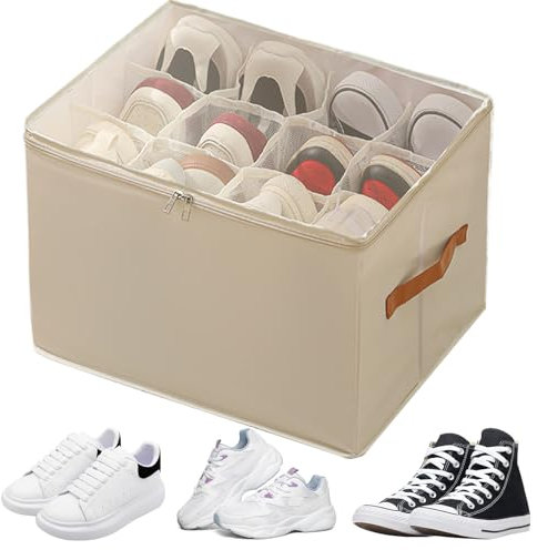 Organizador de Zapatos para Armario - Caja Organizadora Plegable,Caja De Almacenaje con Divisores Ajustables, Cubierta Transparente Y Asa para Entrada Dormitorio Armario Habitación