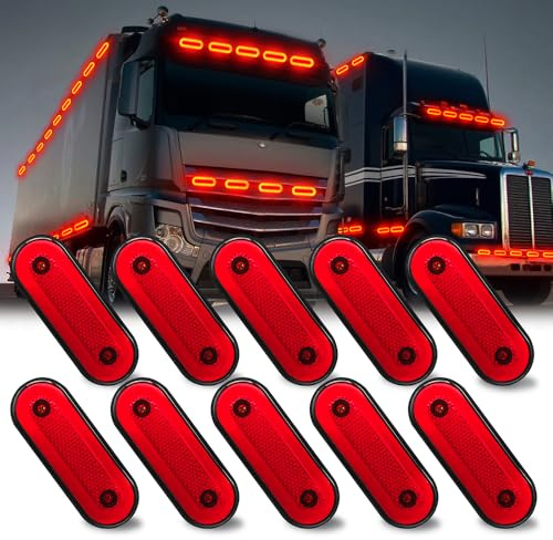 KaiDengZhe LED Truck Side Marker Indicator Light Surface Mount, 10PCS Red Sealed Trailer Led Side Marker Clearance Lights 12-24V Side Marker Lights IP68 Waterproof for Trailer Truck Boat Deck Camper