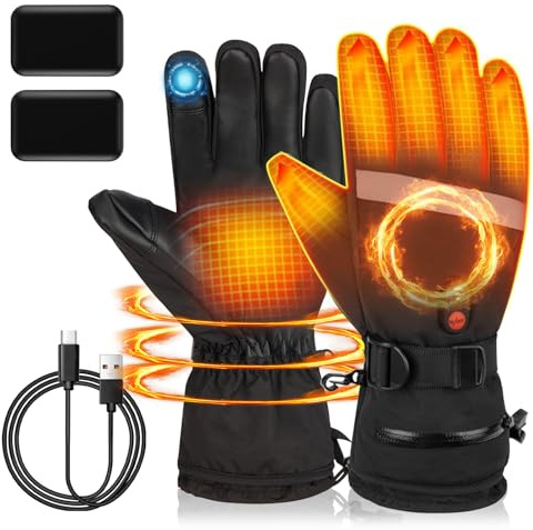 Anluomania Guanti Riscaldati per Uomo Donna, Guanti da Sci Invernali Ricaricabili 2 * 4000mAh, Guanti Riscaldabili Impermeabile, 3 Livelli di Temperatura, Touchscreen, per Moto, Ciclismo, Pesca, Sci