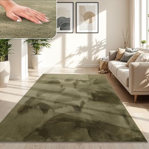 TT Home Wohnzimmer Teppich Hochflor Langflor Kunstfell Weich Modern Unifarben Flauschig, Farbe:Grün, Größe:140x200 cm
