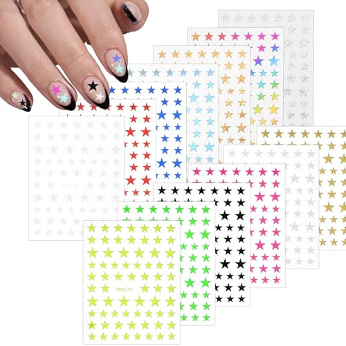 13 hojas de pegatinas de uñas estrellas estrellas pegatinas para uñas decoración de uñas Star Stickers 3D purpurina pegatinas de uñas autoadhesivas pegatinas de uñas DIY accesorios de diseño de uñas