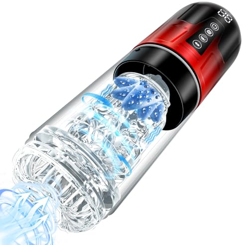 Masturbatore, Masturbatore a mani libere con fodera sostituibile, Giocattoli per sesso maschile con 7 funzioni telescopiche e totative e vibranti, Vaginetta & Lingua Realistica Sex Toys 01