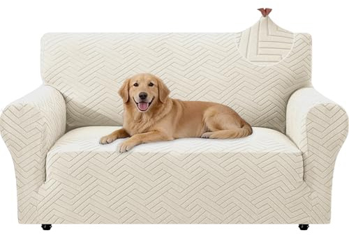CYCMACO Elástica Funda De Sofá Universales 2 Plazas, Blanco Crema | Funda De Sofa Con Reposabrazos, Ajustables Antideslizante Fundas Sofa, Couch Cover Moderna Gruesa, Antimanchas Lavable