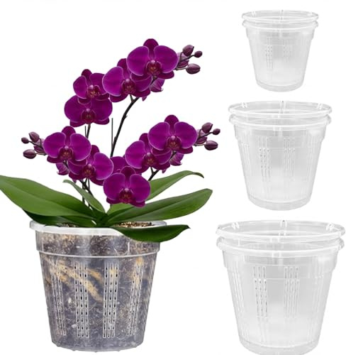 Bamworld 6-pack Genomskinliga orkidékrukor Plastkrukor med dräneringshål 15.5/14.0/10.9cm Transplanteringskrukor för plantor inomhus