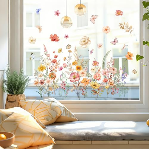 Joeyan Grande Pegatinas Ventana Flores Silvestres & Mariposas 60×30cm