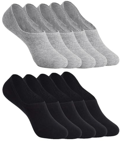 YOUCHAN Calzini Donna Uomo Fantasmini Calze 10 Paia Invisibili Sportive Antiscivolo Cotone con Taglio Basso Nero Grigio 43-46