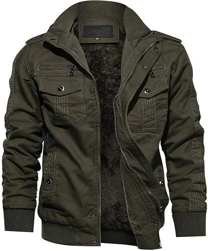 TACVASEN Herren Winterjacke Fleece Gefüttert Militär Herbstjacke Bomberjacke Winter US Army Jacket mit Innentasche (L, Armeegrün)