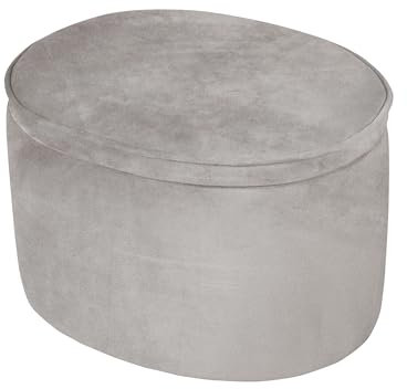 roba Kinderhocker Lil Sofa mit Stauraum - Ovaler Hocker in grauem Samtstoff - Polstermöbel Pouf für Kinderzimmer - Sitzhöhe 27 cm
