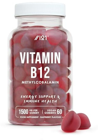 Vitamin B12 Gummies 1,500mcg (per Gummy) - High Strength Methylcobalamin Supplement - Raspberry Flavour - 60 Vegan Gummies by Alpha01