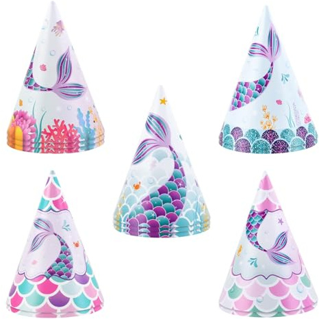 WERNNSAI Sombrero de fiesta de sirena de 12 piezas, suministros de fiesta de cumpleaños para niñas y niños, sombreros divertidos de papel para manualidades, sombreros de fiesta en 5 estilos