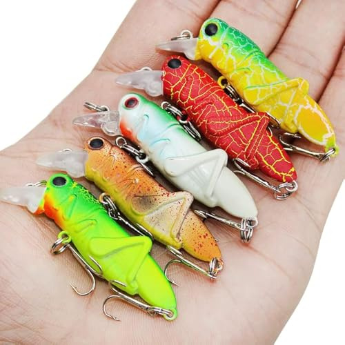 OriGlam 5pcs Grasshopper Fishing Lure, Grasshopper Crankbait Fishing Lure, Artificial Lifelike Bass Lure Baits Topwater Lures Crankbait