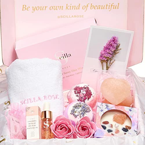 Pamper Gifts for Women, Unique Birthday, Get Well Gift Hamper for Her, Large Self-Care Bundle with Good Sleep Oil, Bath Bombs, Relaxation Present for Mum, Best Friend Treats 10pcs