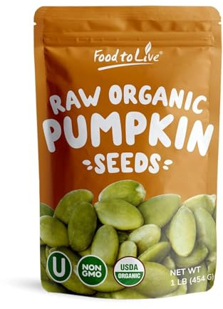 Food to Live Organic Sprouted Pumpkin Seeds with Himalayan Salt, 1 Pound – Non-GMO, Lightly Salted, Raw, Kosher, Keto and Paleo Friendly, Vegan, Bulk. Highly Nutritious. Great for Snacking and Soups