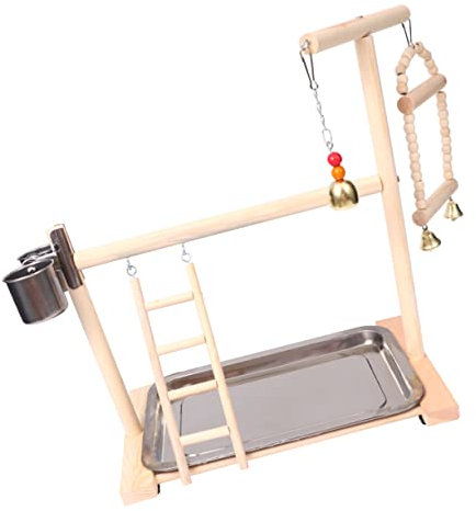 Mipcase Holz Vogelschaukel Anhänger Mit Papageienspielplatz Edelstahl-napfhalterung Hängebrücke Papageienleiter Und Ringglocke Für Käfig Und Garten