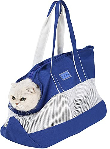 PETCUTE Head-Out katt hund resa axelväska, vikbar bärväska för husdjur med rymningssäkert koppel inuti, husdjursbärare kattsele bärväska med avtagbar dyna, lämplig för valpar, små hundar katter