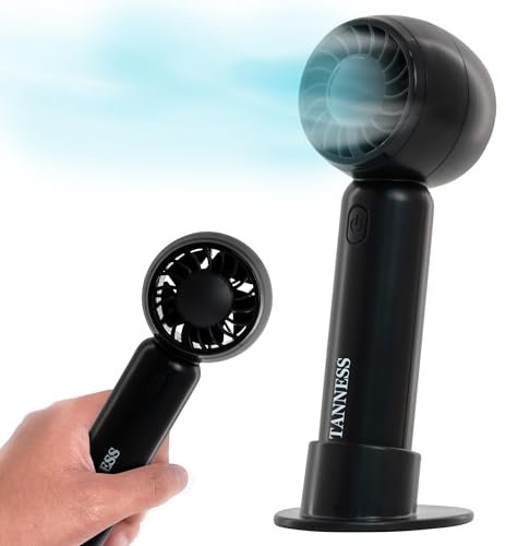 Tanness Handheld Fan - Rechargeable, Portable, Foldable With 3 Speeds and Detachable Base - USB Powered, Quiet Mini Table/Desk Fan, Black