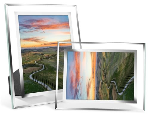 Cinnani 2er set Fotorahmen Glas Bilderrahmen 13x 18 CM, Photo Frame mit Stehend, Portraitrahmen für Hochzeiten, Familie, Büros, Jubiläum, Plexi-Glas Picture Frame zum Stellen Silber