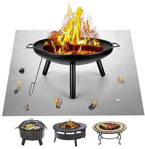 Brandskålsmatta, 99 x 99 cm, fyrkantig brandsäker matta, undergrillmatta, skyddsmatta, bärbara eldstäder, fyrkantig brandsäker matta, grillmatta, robust terrassgrillmatta för
