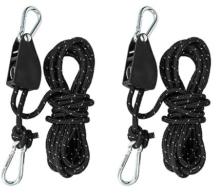 Flaschenzug mit Seilspanner, Seilratsche mit 5m Seil, Umlenkrolle mit Zeltspanner, Abspannseile mit Seilbremse, Gilt für Camping, Sonnensegel, Zelt, 2 Stück