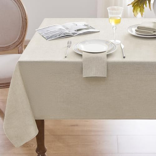 Softalker Mantel Antimanchas 100x140 cm Mesa Rectangular Beige Manteles Elegantes Lino de imitación,Repelente al Agua Protector Mesa Comedor Decorativo para Exterior, Navidad, Fiestas, Cumpleaños