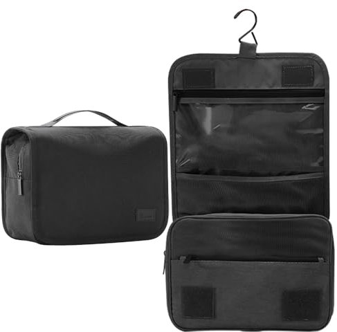 Kulturtasche Damen Kulturbeutel Herren Faltbarer Reise Kulturbeutel mit Tragegriff Waschbeutel für Camping Reisen für Kinder Frauen Mann-Black