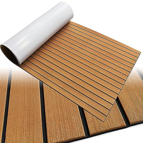 HZCHIONE Non-Slip Boat Decking EVA Foam Flooring 240x115cm, Faux Teak Boat Marine Carpet Boat Floor Self-Adhesive Foam Boat Floor Mat Rolls Sheet for Motorboat RV Yacht Kayak Deck Helm Pad