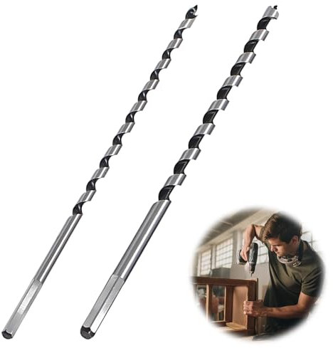 Auger Drill Bit Set, Long Drill Bits For Wood, 2Pcs Straight Handle Wood Drill Bits, Carbon Steel, Silver, 6 * 230mm+8 * 230mm, Auger Drill Bit, Package Includes 2 Sizes