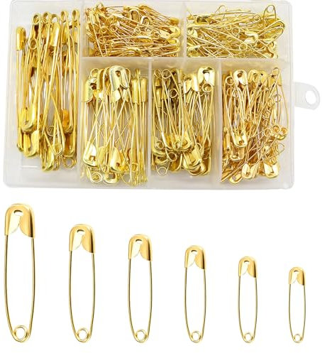 Sicherheitsnadeln - Große-sicherheitsnadeln - Safety-pins - 250 Stück - langlebige goldene Sicherheitsnadeln-6 Größen von 22mm bis 55mm - ideal für Näh- und Bastelprojekte