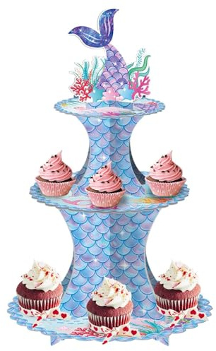 Alzata per torte a forma di , a 3 ripiani, a forma di coda di , colorata, per cupcake, snack, antipasti, frutta