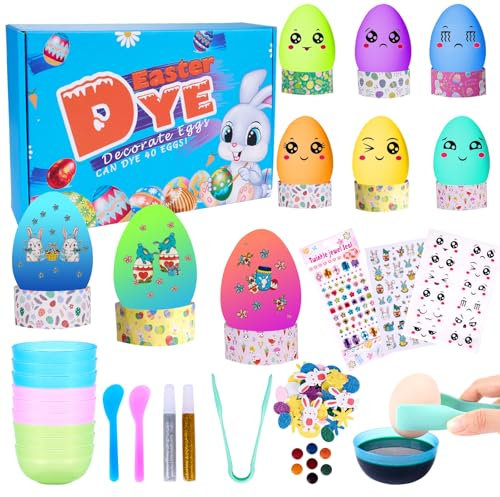 Puddry Ostereier Färben, Bastelset Ostern mit Eierfärbetabletten Ostereier Aufkleber Eierschalen für Osterparty, Ostereier Dekorationsset für Mädchen Jungen, Osteraktivitäten Ostern Geschenke Kinder