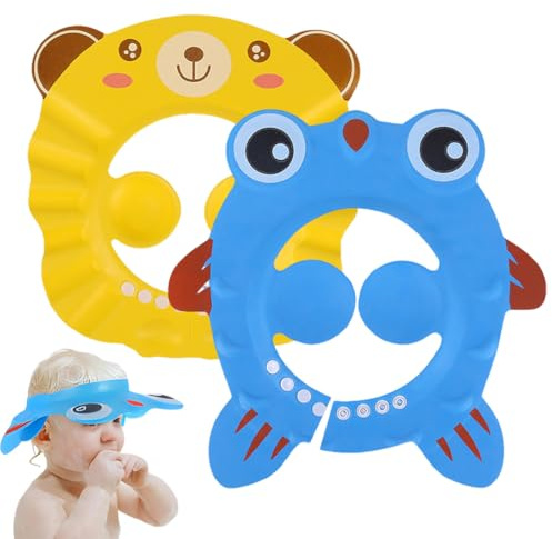 XUZOPIM 2 Pezzi Cappello Doccia Neonato, Cuffia Da Doccia Bambino Regolabile Visiera Cuffia Da Bagno,Cappello Da Bagno Bebe,Cappello Da Bagno Per Bambini Protezione Degli Occhi E Viso Shampoo